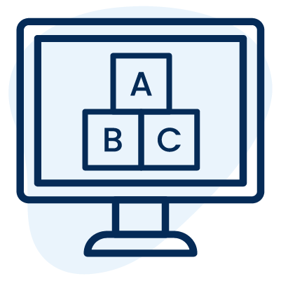 An icon of a PC monitor with children's building blocks on it.