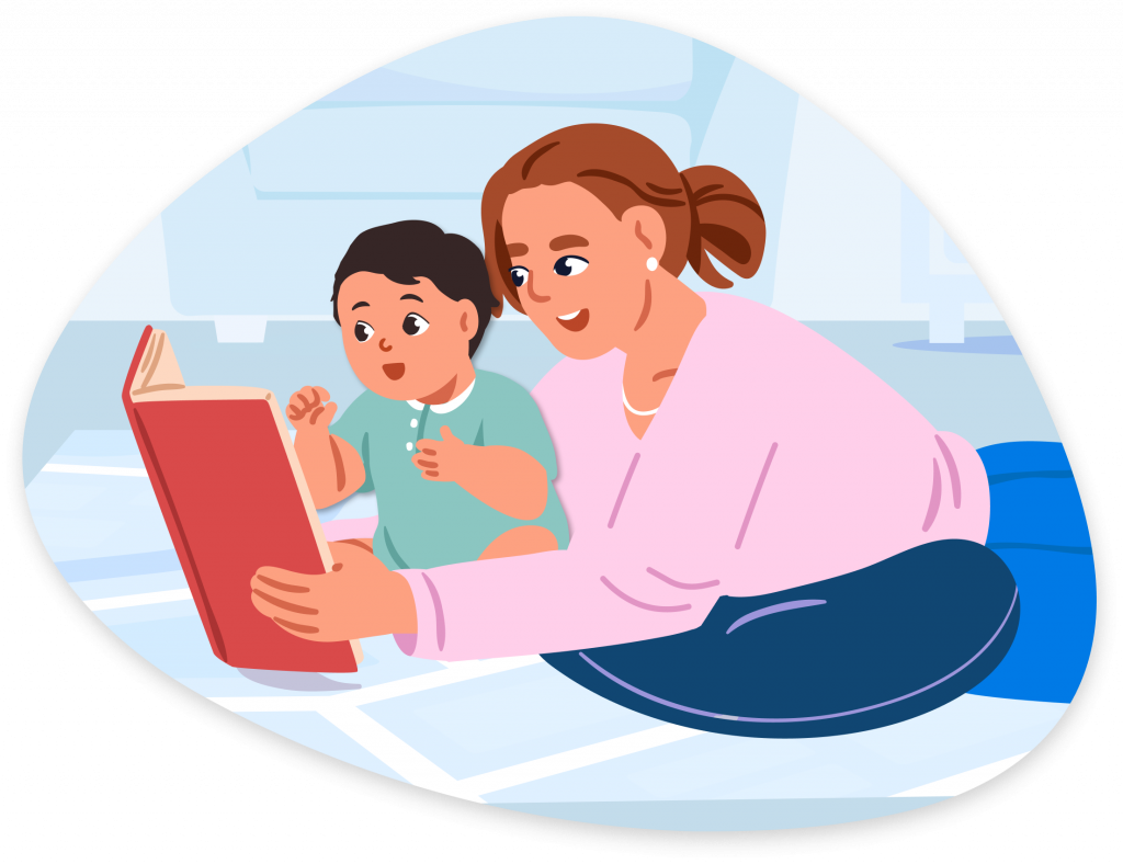 Early Language and Literacy Illustration An illustration of a woman reading with her baby.