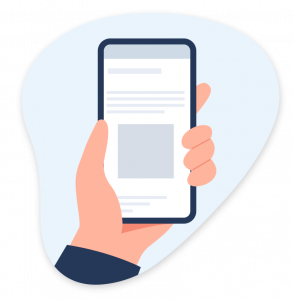 Lastinger Learning Reading App Illustration An illustration of a hand holding a phone with the screen facing forward.