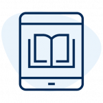 A tablet with a book on the screen.