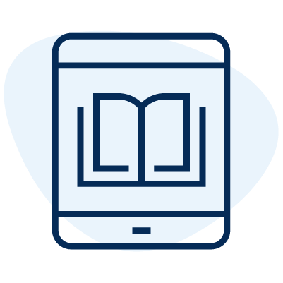 A tablet with a book on the screen.