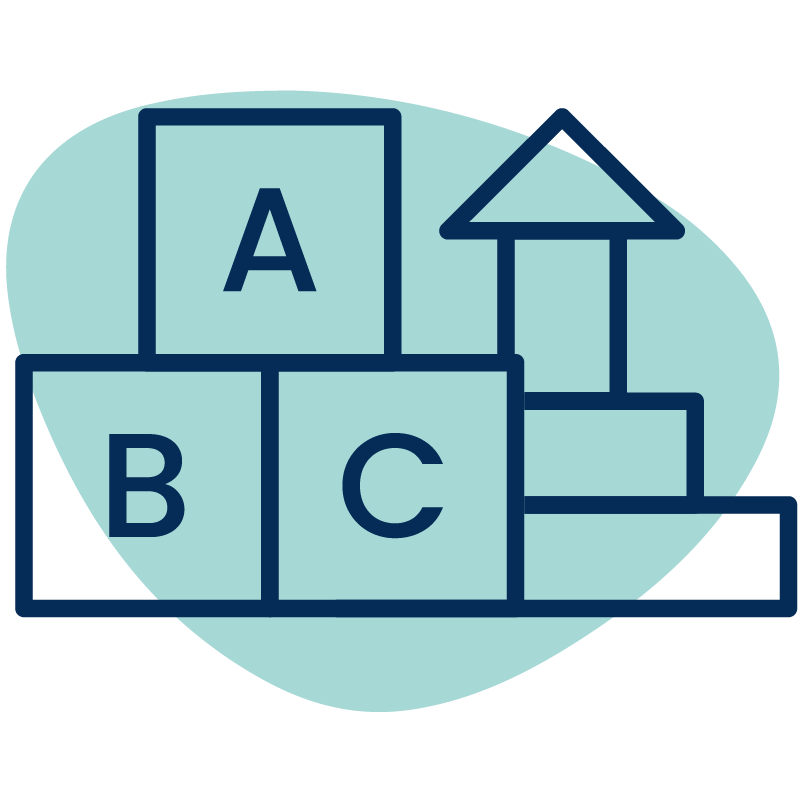 New Early Childhood Icon - Blob An icon of letter blocks and building blocks.
