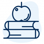 An icon of an apple on top of a stack of two books.