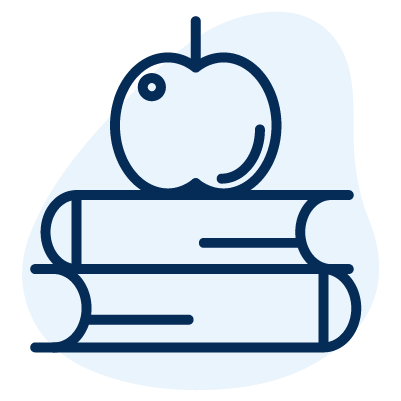 An icon of an apple on top of a stack of two books.