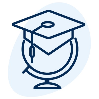 An Icon of a globe with a graduation cap on it.