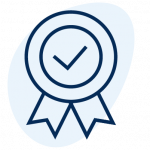 An icon of a award ribbon with a checkmark on it to show completion.