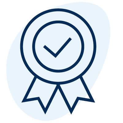 An icon of a award ribbon with a checkmark on it to show completion.