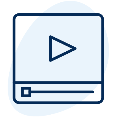 An icon of a standard video player with a time scrubber at the bottom and a play button in the middle.