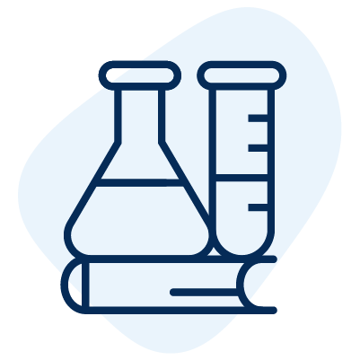 An icon of a beaker and a flask on top of a book.