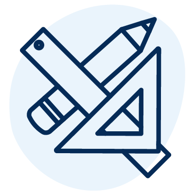 An icon of a pencil, ruler, and carpenter's square.