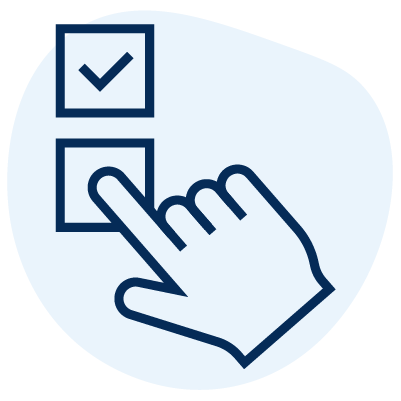 An icon of a hand cursor selecting checkboxes on a screen.