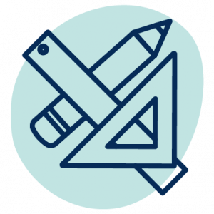 Mathematics Icon - Teal An icon of a pencil, ruler, and carpenter's square.