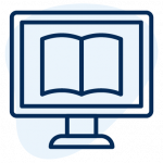An icon of a PC monitor with a book on it.