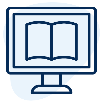 An icon of a PC monitor with a book on it.