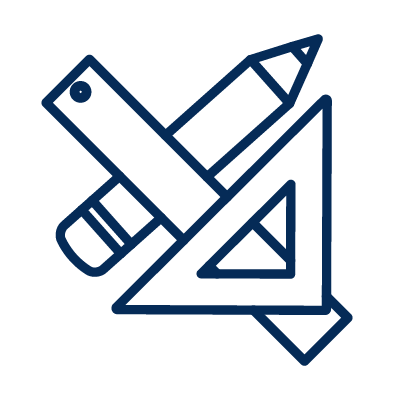 Mathematics Icon - White An icon of a pencil, ruler, and carpenter's square.