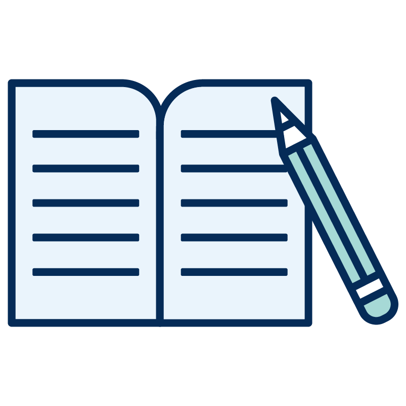 An icon of an open book with a pencil.