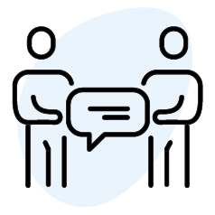 Two people "holding" a speech bubble, indicating that they are collaborating on a problem.